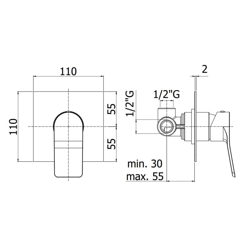 Built-in shower taps 1 outlet built-in shower mixer with chrome-colored stainless steel plate Paffoni Tilt TI010CR/M