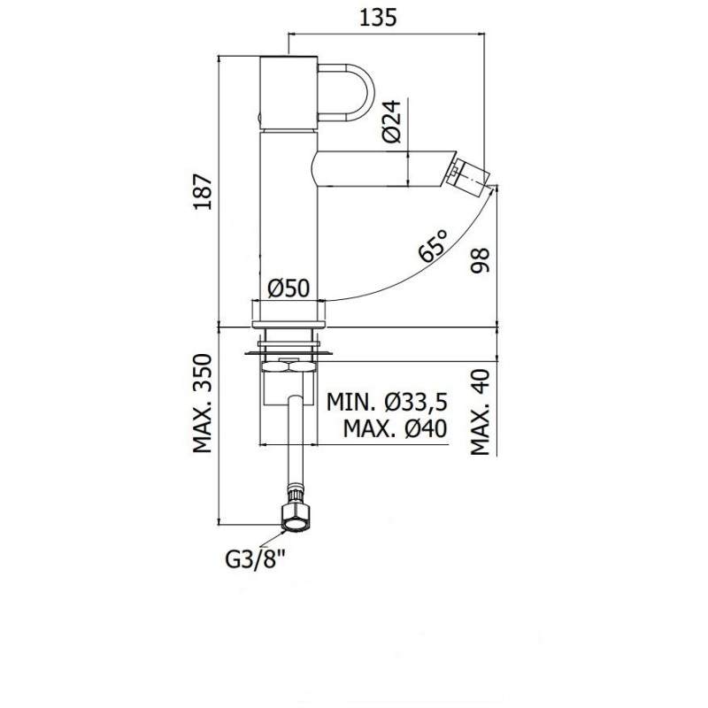 Einhebel-Bidetarmaturen Bidetmischer aus verchromtem Messing mit Ringgriff Paffoni Joker JK131CR