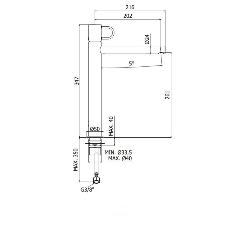 Robinets de lavabo avec le bassin Mitigeur hauteur 347 mm pour vasque lavabo avec bec long Paffoni Joker JK081CR