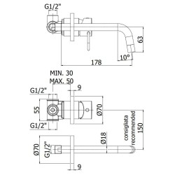 Grifo lavabo de pared Mezclador de lavabo de pared, caño 178 mm, color cromo Paffoni Joker JK006CR70