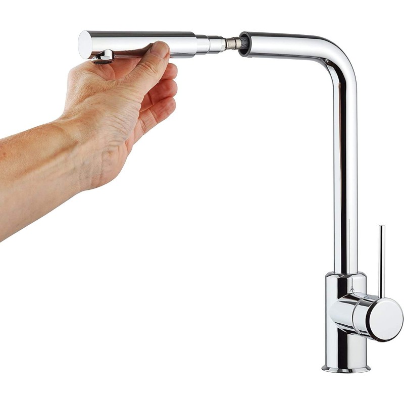 Kitchen taps with shower head Chrome colored kitchen sink mixer with pull-out shower Piralla Lion 0LI00103A21