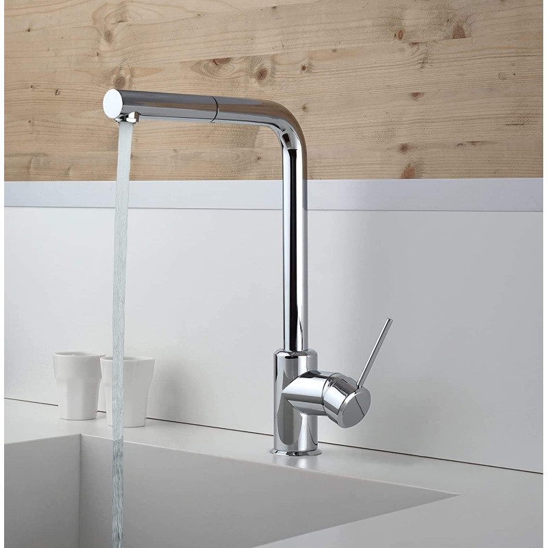 Kitchen taps with shower head Chrome colored kitchen sink mixer with pull-out shower Piralla Lion 0LI00103A21