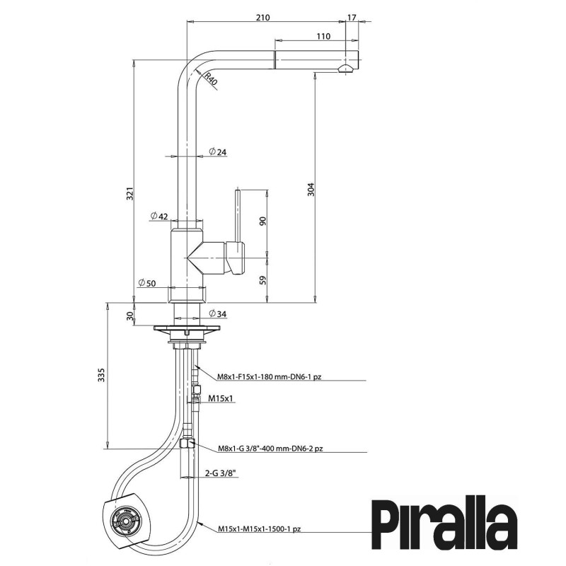 Kitchen taps with shower head Chrome colored kitchen sink mixer with pull-out shower Piralla Lion 0LI00103A21