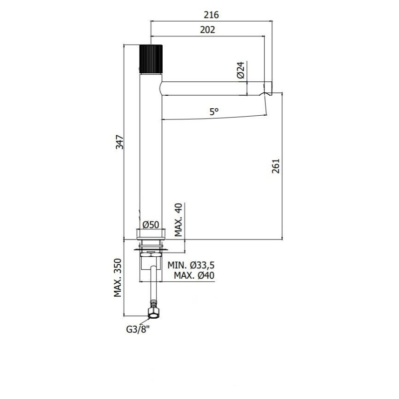 Grifos de lavabo palangana Mezclador de 347 mm de altura para lavabos Paffoni Jo JO081CR