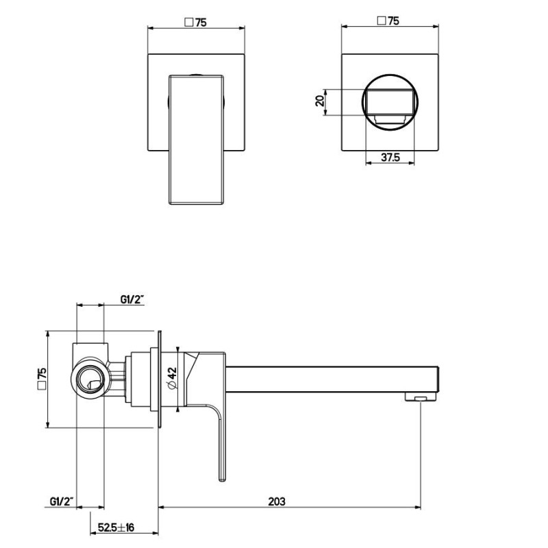 Grifo lavabo de pared Mezclador de lavabo de pared de acero cepillado Gattoni SQUARE 2537/25NS