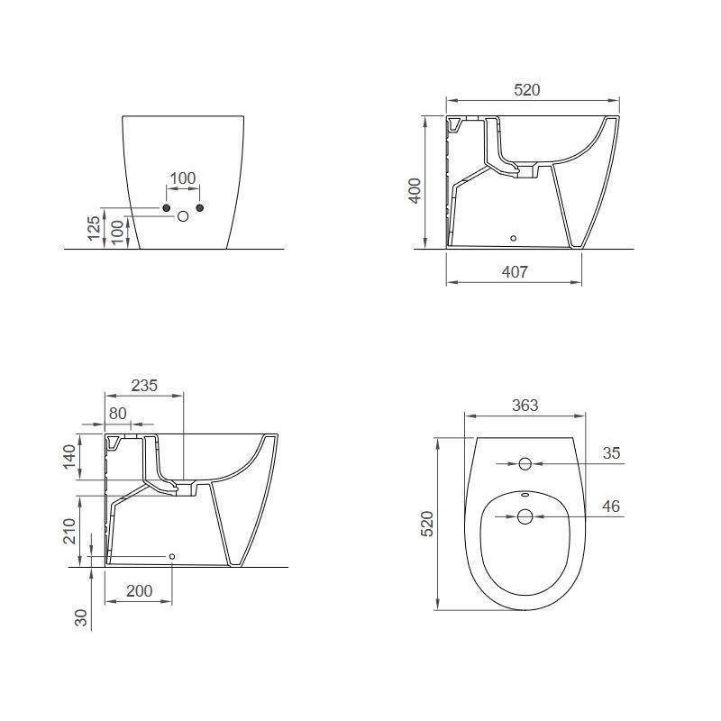 Sanitär-Set WC und Bidet Paar bodenstehende Sanitärarmaturen in glänzend weiß mit einer Tiefe von 52 cm Ercos Kite KITKITEBI1