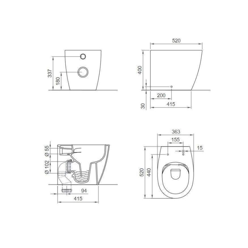 Sanitär-Set WC und Bidet Paar bodenstehende Sanitärarmaturen in glänzend weiß mit einer Tiefe von 52 cm Ercos Kite KITKITEBI1