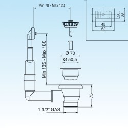 Abflüsse für Waschbecken Basket für Spülen aus Edelstahl. Abfluss Ø 60 LIRA 1754TPR