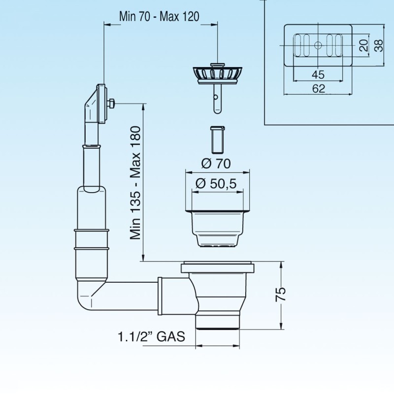 Drains for sinks Basket Mini for stainless steel sinks with Ø 60 hole LIRA 1754TPR