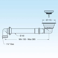 Scarichi per lavelli Piletta Basket Bassa Space Saver per lavelli inox LIRA 1945