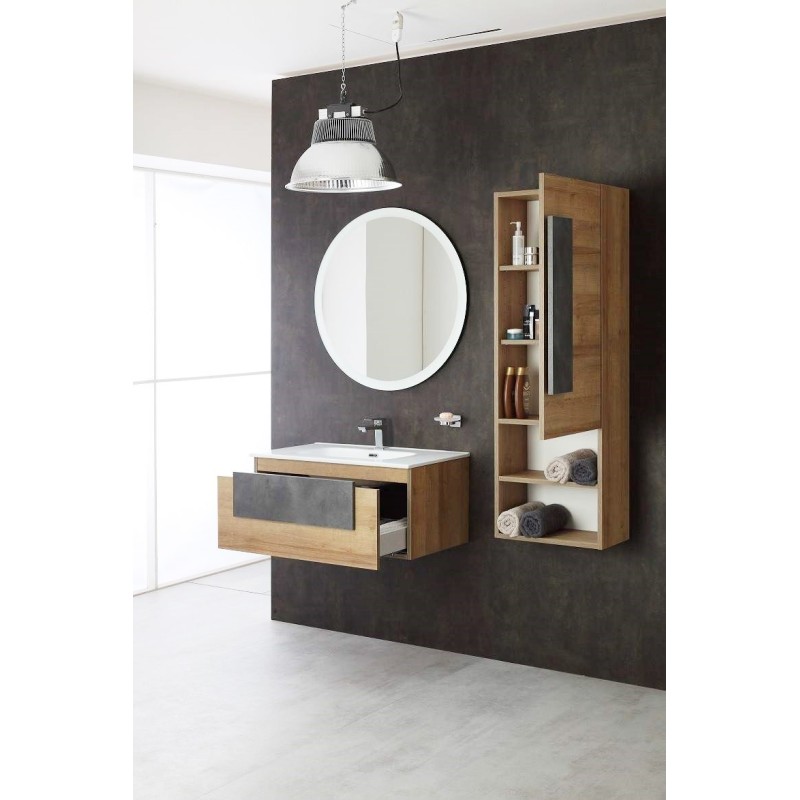 Muebles de baño suspendidos Composición baño 80 cm con un cajón y mueble alto Feridras Urban 804003