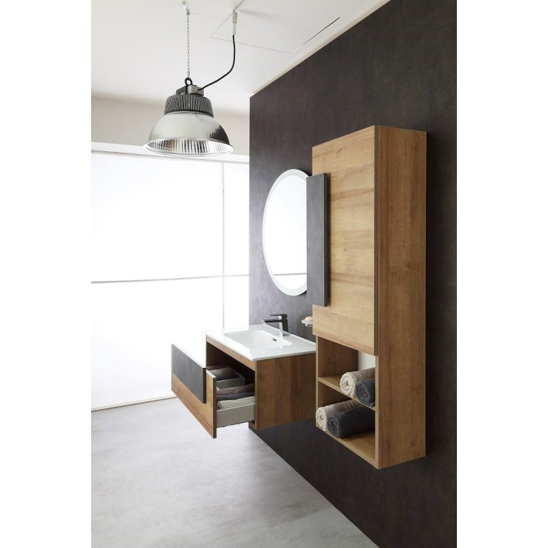 Muebles de baño suspendidos Composición baño 80 cm con un cajón y mueble alto Feridras Urban 804003