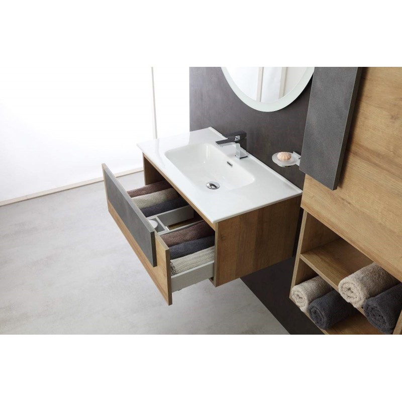 Muebles de baño suspendidos Composición baño 80 cm con un cajón y mueble alto Feridras Urban 804003