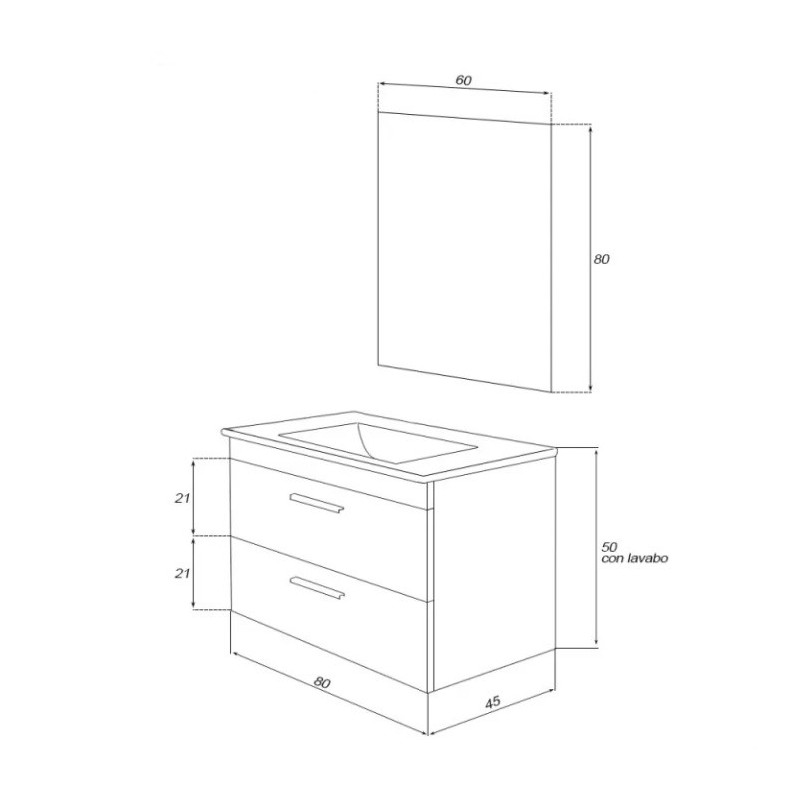 Hängeschränke Abgehängter Badezimmerschrank 81 cm mit Spiegel Feridras stella 799052