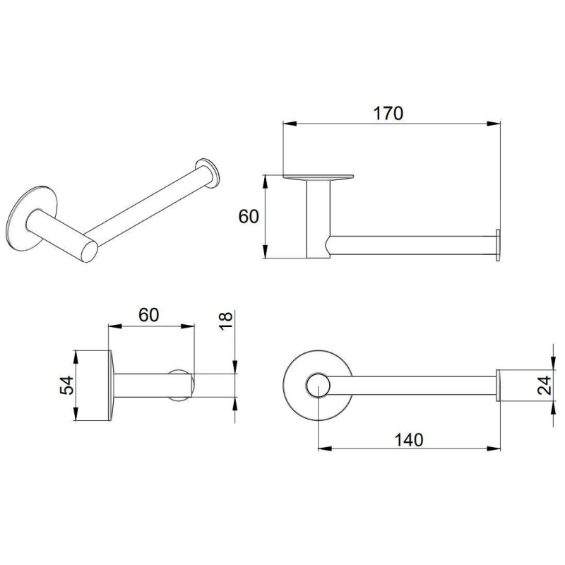 Portarrollos para papel higiénico Portarrollos horizontal de dimensiones 170x60 mm I crolla Venezia 16056CR