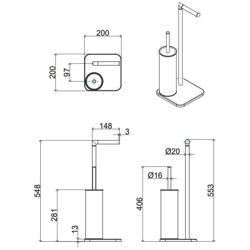 Toallero de pie Columna para papel higiénico y escobilla I crolla Venezia 16060CR