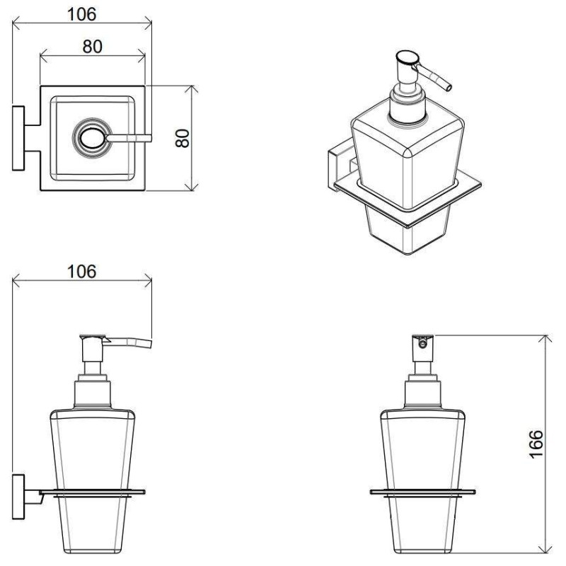 Dispensador de jabón Dispensador de jabón líquido 166x106 mm con soporte de pared I Crolla Zurigo 16068CR