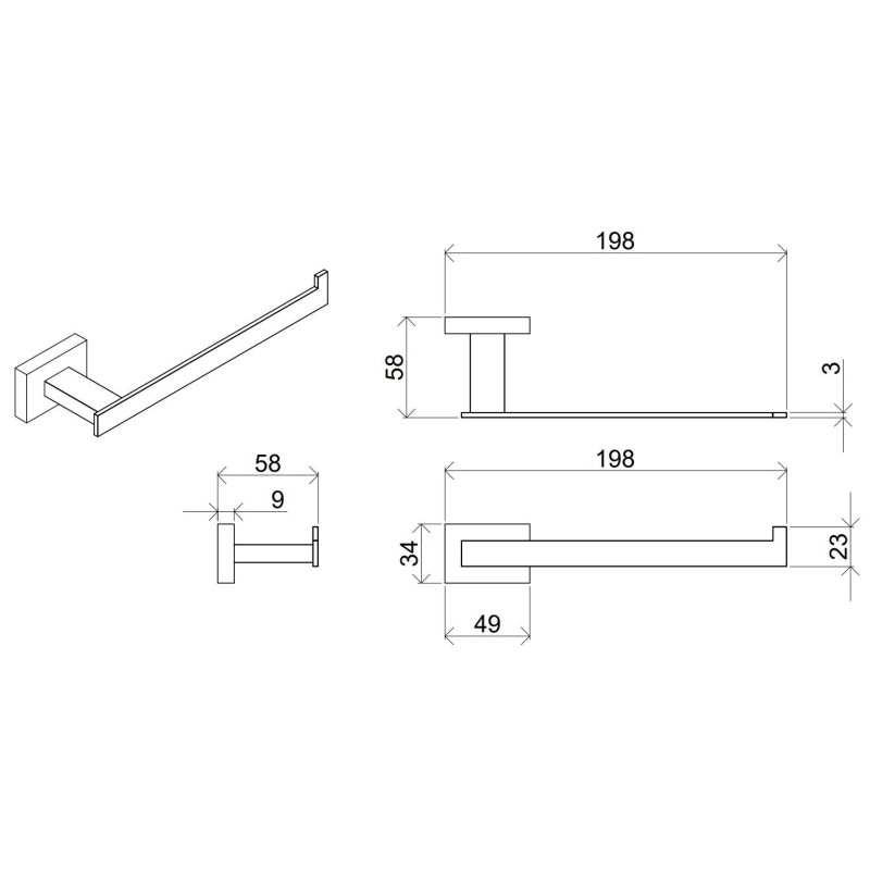 Toilettenpapierhalter 198 mm langer horizontaler Wand-Toilettenpapierhalter I Crolla Zurigo 16071CR