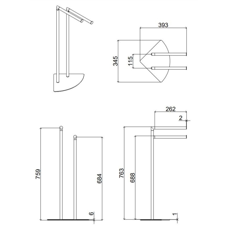 Piantana Bagno Piantana a pavimento porta asciugamani a 2 bracci separati I Crolla Zurigo 16093CR