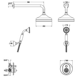 Duschset Duschset in Goldfarbe komplett mit Einbaumischer mit 2 Auslässen Gattoni Antigua 3490/PDD0