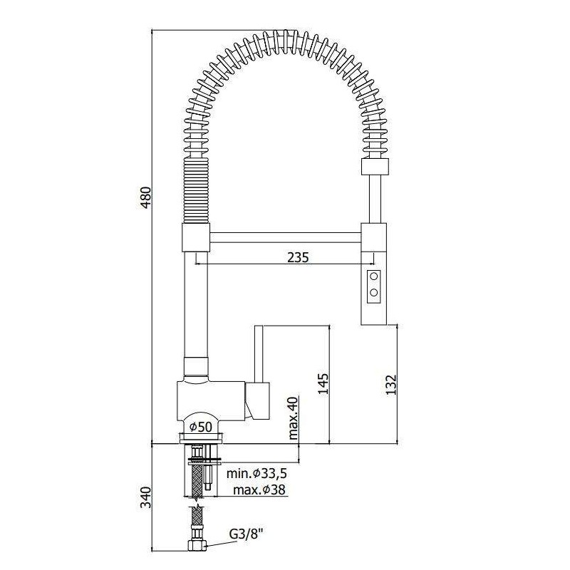 Kitchen taps with drop Kitchen sink mixer with flow limiter and 2-jet shower Paffoni Stick SK179CR