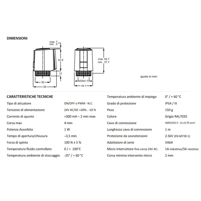 Elektrothermische Köpfe Thermostatkopf für Thermostatventile 24V Pettinaroli A544O4