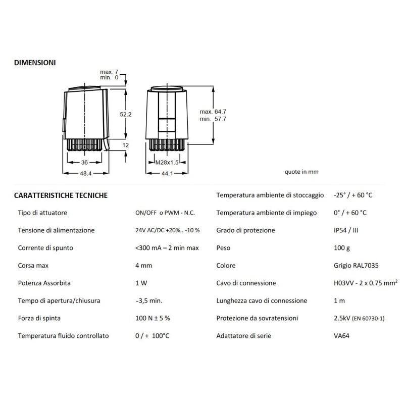 Electrothermal heads Thermostatic control 230V Pettinaroli A542O4