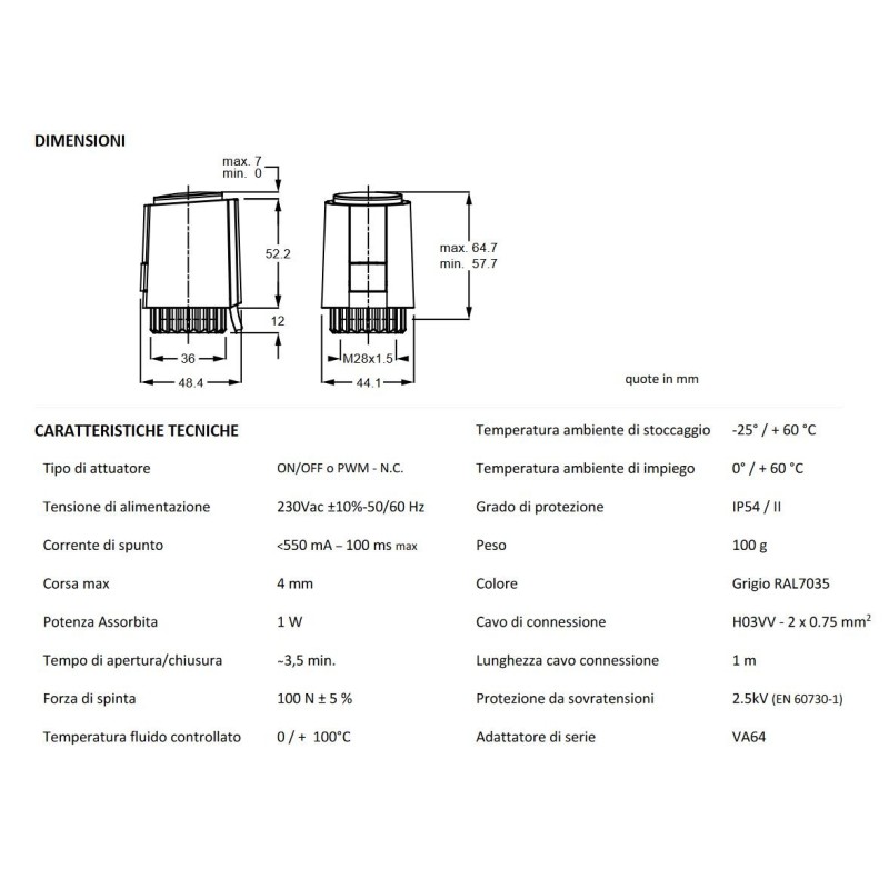 Electrothermal heads Thermostatic control Pettinaroli A542O2