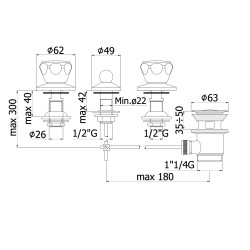 Robinets pour le bidet 3 composants Mitigeur bidet complet 3 trous Paffoni Danubio DA116