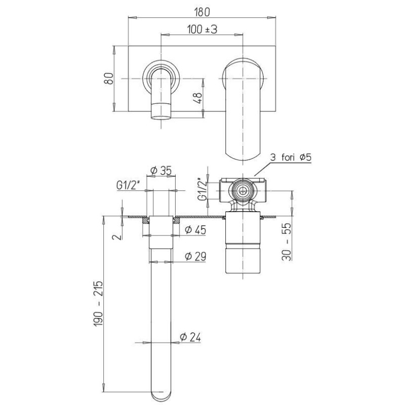 Single Lever Taps Washbasin Mixer Wall mounted washbasin mixer with 180x80 mm plate Paini Ovo 86CR208P