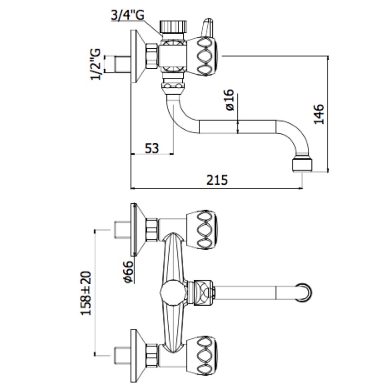 Robinets pour la cuisine à muraux Robinet d'évier mural avec raccord bec pivotant pour machine à laver Paffoni Danubio DA169