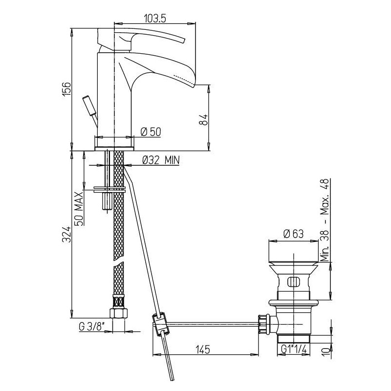 Robinets de lavabo avec eau en cascade Mitigeur lavabo avec bec cascade Paini Ovo 86CR211WFS