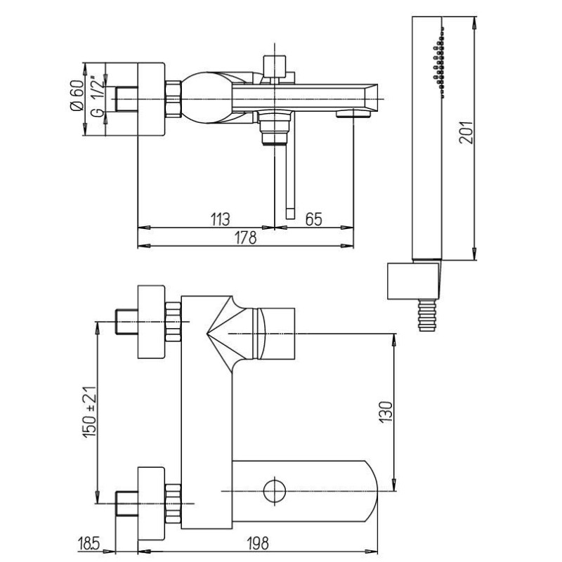 Single Lever Bathtub taps External bath mixer with fixed shower set Paini Ovo 86CR100