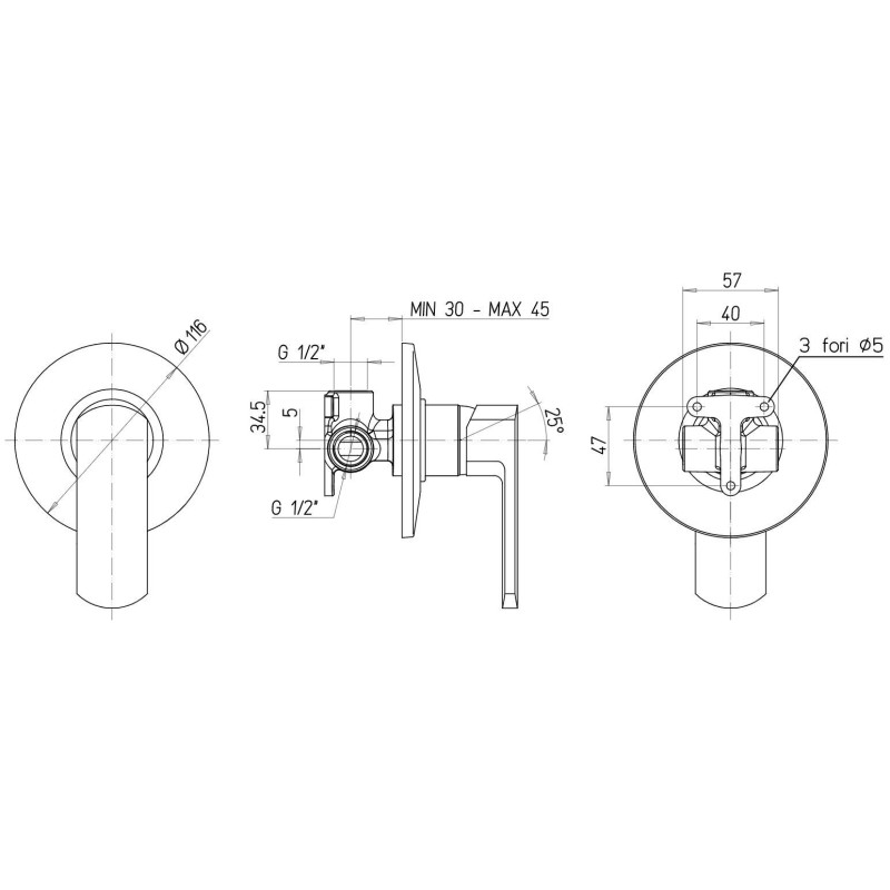 Built-in shower taps Built-in shower mixer with plate Ø116 mm Paini Ovo 86CR690