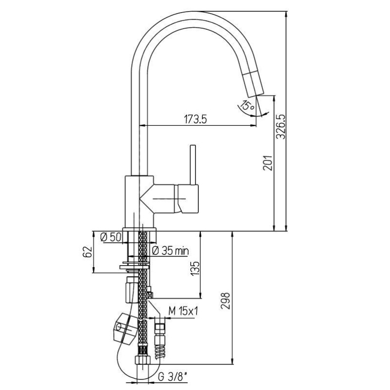 Kitchen taps with shower head Kitchen sink mixer with pull-out shower Paini Cox 78CR591