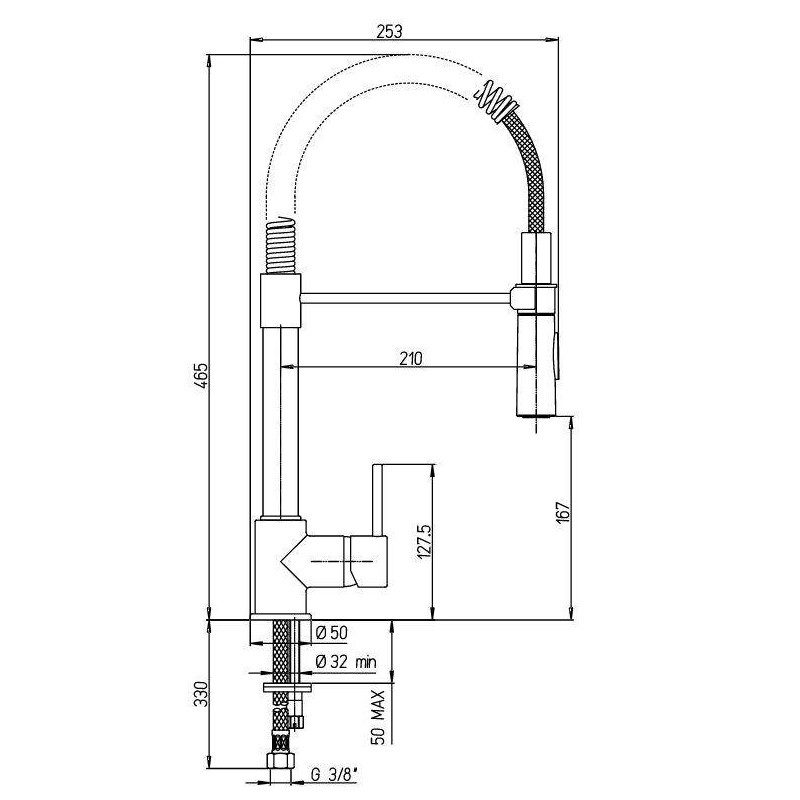 Kitchen taps with drop Kitchen sink mixer with adjustable magnetic rod Paini Cox 78CR555