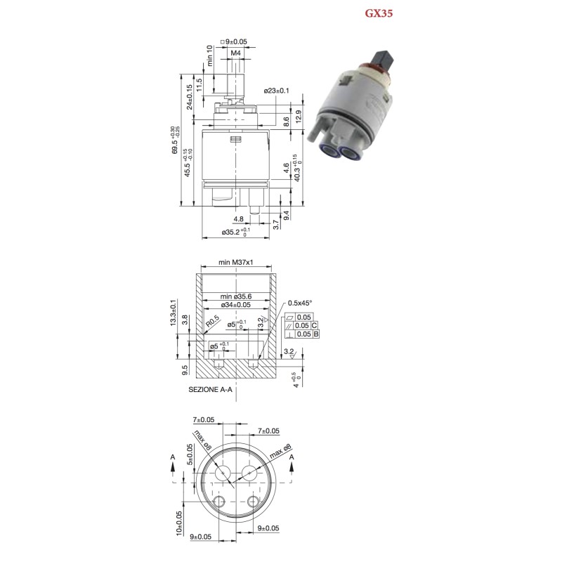 Cartouches pour mitigeur Cartouche de rechange diamètre 35 avec distributeur Hydroplast GX35