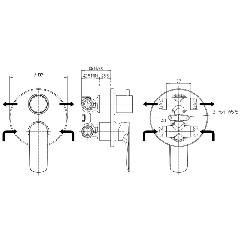 Duschset Duschpaket komplett mit Duschkopf und Mischer in Chromfarbe Paini Nove 09CR433D