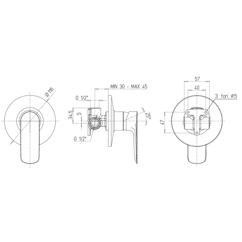 Built-in shower taps Built-in shower mixer with 1 outlet Paini Nove 09CR690