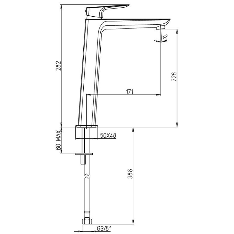 Armaturen für freistehende Waschschüsseln Waschtischmischer hoch 282 mm Paini Nove 09CR205LL