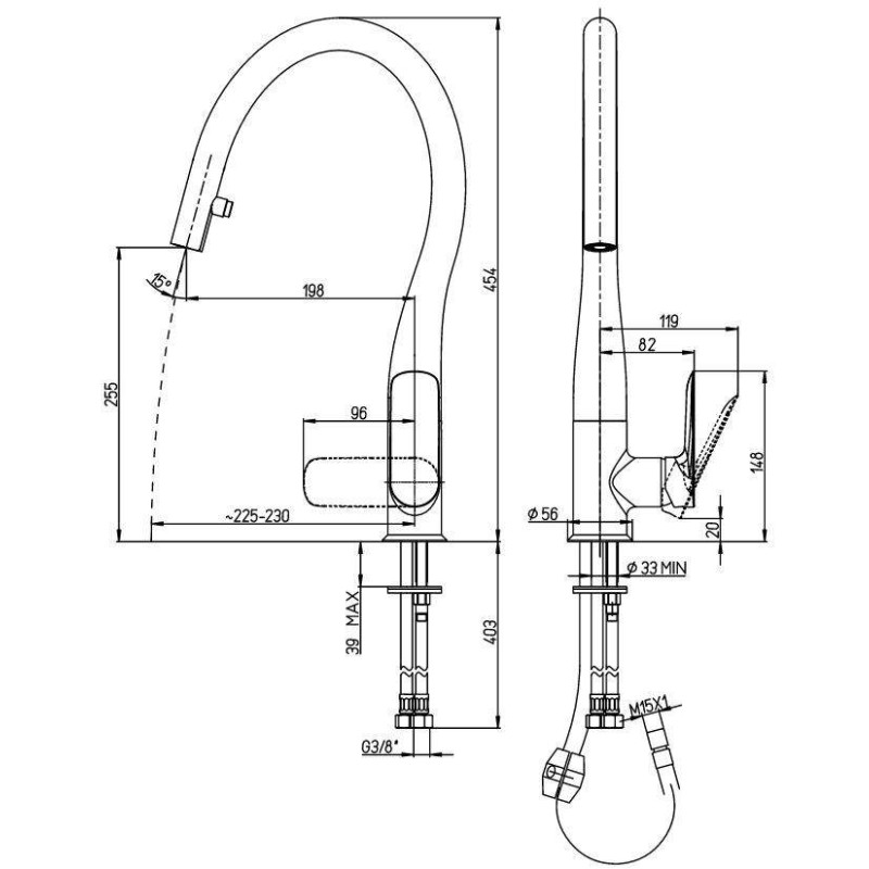 Robinets avec douche amovible Mitigeur d'évier de cuisine avec douchette extractible 2 jets Paini Nove 09CR591D