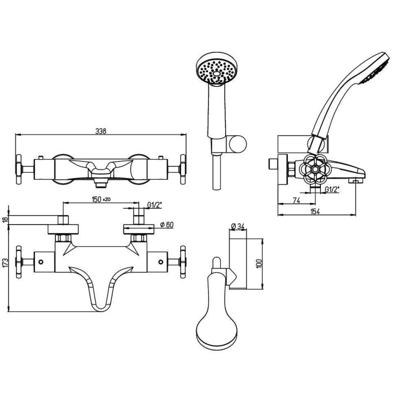 Thermostat Badewannenarmaturen Externer Thermostat-Wannenmischer mit Brauseset Paini Garage 72CR105THD