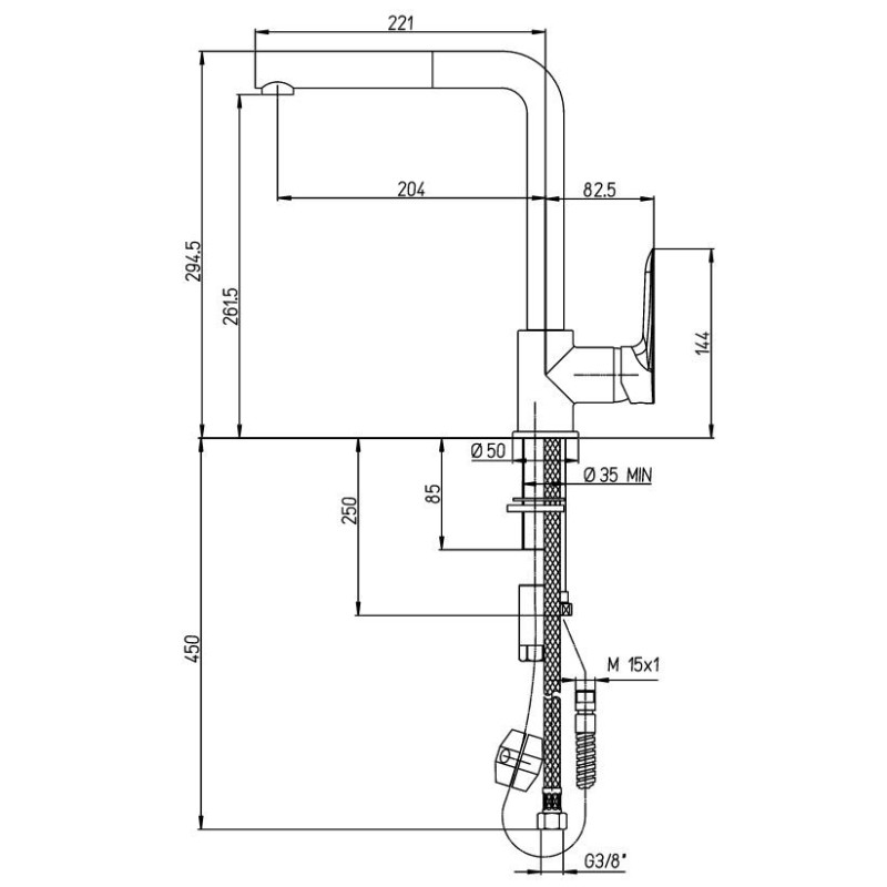 Kitchen taps with shower head Kitchen sink mixer with pull-out shower Paini Nove 09CR591/90