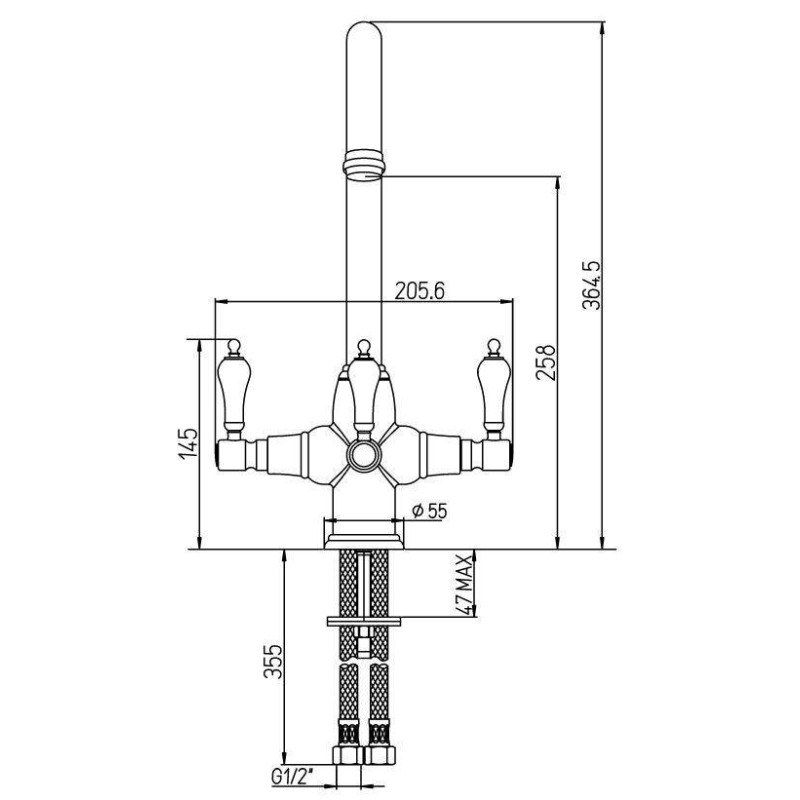 Robinets pour la cuisine à trois voies Mélangeur d'évier de cuisine pour eau purifiée Paini Kitchen RGCR543DFSFL1