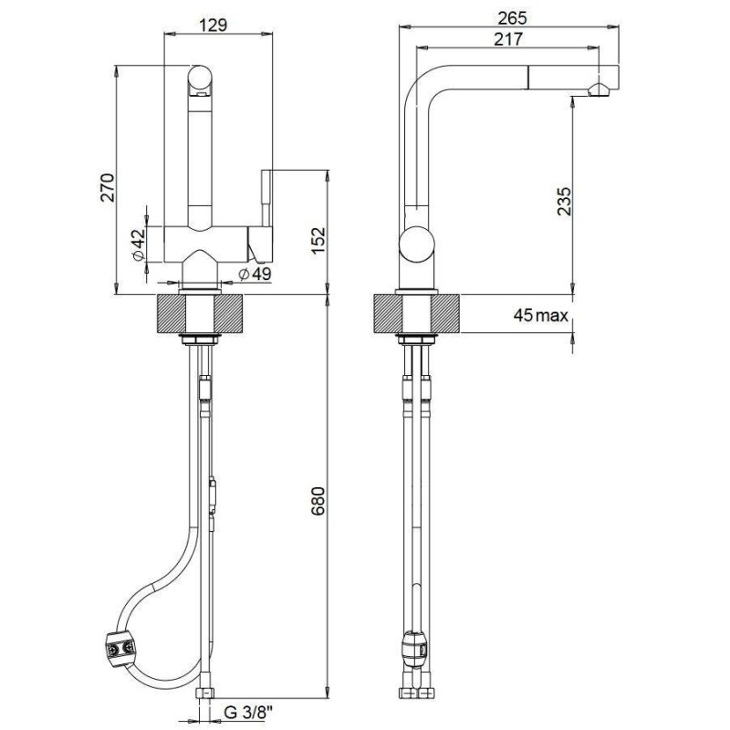 Robinets avec douche amovible Mélangeur d'évier de cuisine en acier inoxydable avec douche Paini Inox IXA1566L2