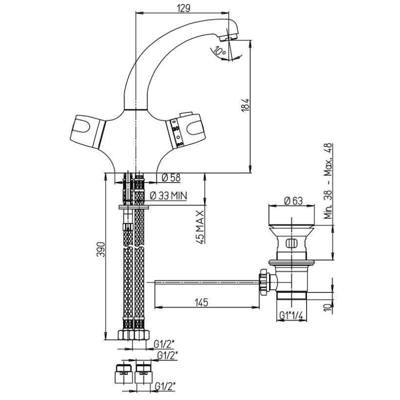 Rubinetti Lavabo Termostatici Miscelatore lavabo termostatico con bocca orientabile Paini 2T 2TCR256TH