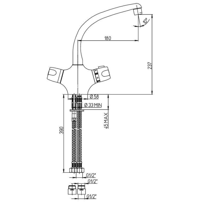 Robinets traditionnels pour la cuisine Mitigeur thermostatique évier de cuisine avec bec réglable Paini 2T 2TCR571TH