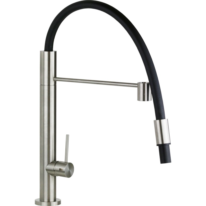 Kitchen taps with drop Single jet extractable shower mixer for kitchen sink Quadro srl INOX QD398AS