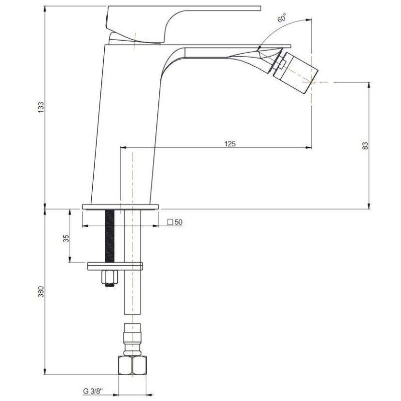 Single lever bidet taps Bidet mixer without pop-up waste in matt black brass Paini Venti V2YO304TC