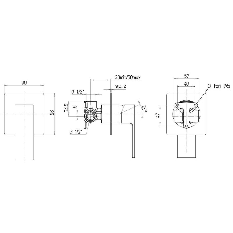 Unterputz Duscharmaturen UP-Brausebatterie mit 1 Auslauf aus mattschwarzem Messing Paini Venti V2YO690TC